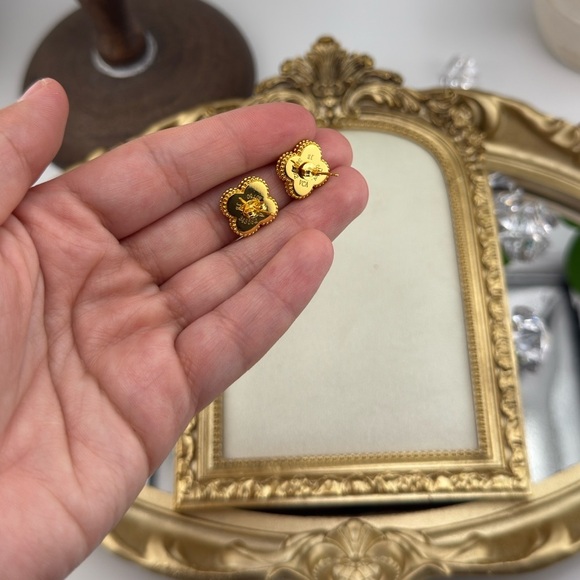 Lucky Alhambra Clover Gold Plated Sterling Silver Earrings with Logo - Picture 8 of 11